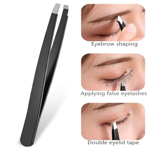 Bestac Professional Tweezer Kit - For Eyebrows, Facial Hair & Splinter Removal - High-Precision Stainless Steel Ingrown Hair Tweezers (Black)