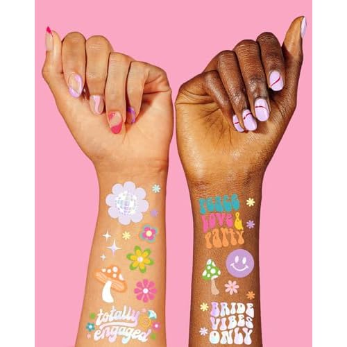 xo, Fetti Groovy Bachelorette Temporary Tattoos - 54 Foil Styles | 70's Bach Party Decoration, Bridesmaid Favor, Last Disco, Pastel Dazed Engaged