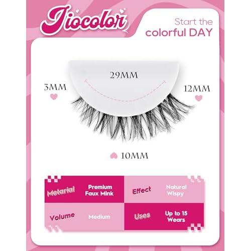 Jiocolor Cat Eye Lashes Wispy Fake Lashes C Curl Strip Lashes Natural Look Short Eyelashes Clear Band False Eyelashes 7 Pairs Pack ZT20
