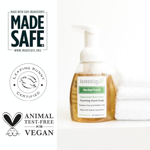 kosmatology Herbal Fresh (Spearmint-Rosemary) Organic Foaming Hand Soap | Moisturizing Hand Wash | Clean Ingredients, Infused with Essential Oils | 8.5 fl oz