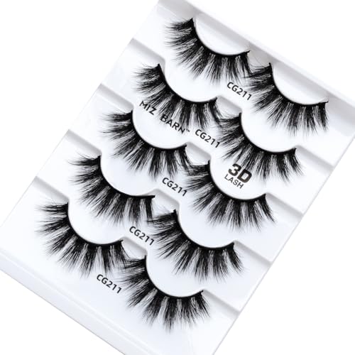 Miz Barn Products 3D Cashmere Dramatic Fluffy Wispy Handmade Reusable False Eyelashes Volume Soft Strip Lashes Multipack 5 Pairs Multi-layered Effect Eyelashes (CG211)