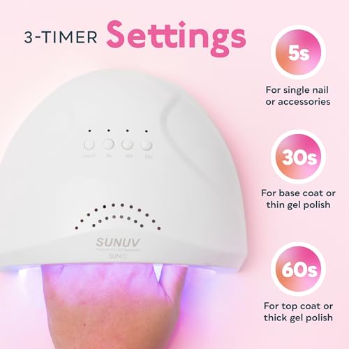SUNUV Gel Nail Light for Nail Polish 48W UV Dryer SUNone White, Hema-Free Gel Nail Polish Kit, 16 Colors Gel Polish Set