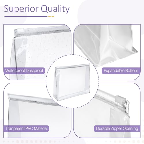50 Pcs Clear Makeup Bag Travel Toiletry Organizer Zipper Pouches, 9.84 x 7.09 Inches Cosmetic Sorting Bag Waterproof Zipper Organizer, Vacation Swimsuit Bikini Organizer Bags