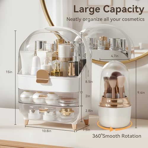 Brothersbox Makeup Organizer Countertop, Skincare Bathroom Counter Organizer, Storage Box Cosmetic Display Cases, Teen Girl Gifts Trendy Stuff Make up Organizers for Vanity, Dresser (Rose Gold)
