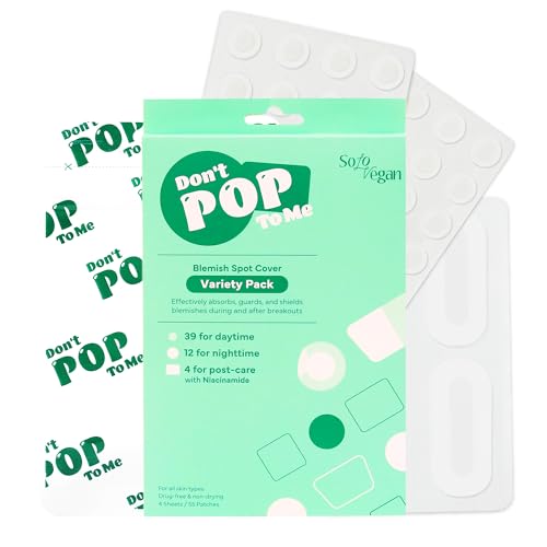 SoloVegan 55Count Don't Pop to Me Blemish Patch, Invisible Spot Cover, Hydrocolloid Acne Patch, Treatment for Breakouts, Absorbs Zits & Blemish, Korean Skin Care (55pcs (1PK))