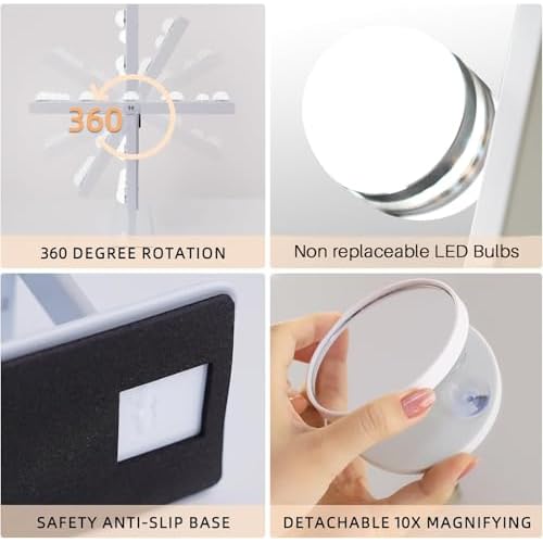 FENCHILIN Lighted Makeup Mirror Hollywood Mirror Vanity Makeup Mirror with Light Smart Touch Control 3Colors Dimmable Light Detachable 10X Magnification 360¡ÆRotation