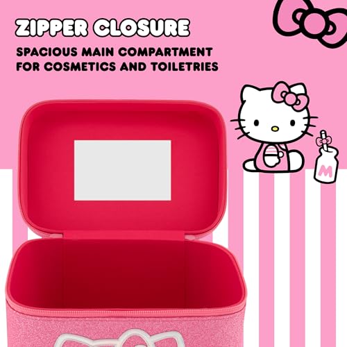 Hello Kitty Large Cosmetic Travel Case Organizer, Portable Makeup Box with Mirror and Dual Zipper