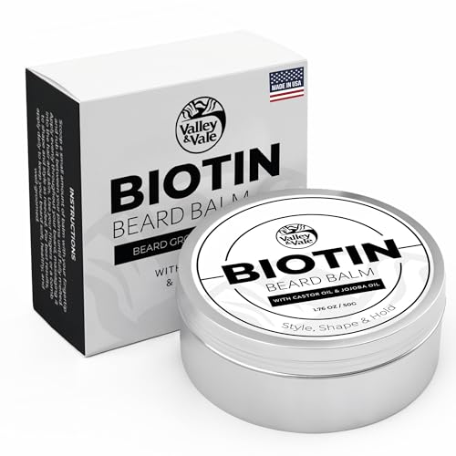 Biotin Beard Balm for Men ? Made in USA ? Beard Growth & Moisturizer with Castor Oil & Jojoba Oil ? Organic Styling Wax for Thickening & Softening ? Mustache Conditioner