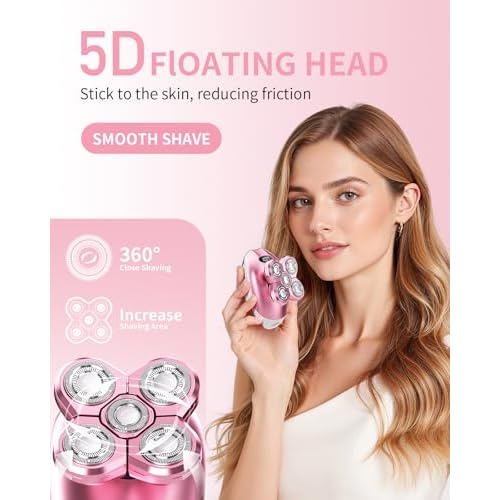 Electric Razors for Women, 5-in-1 Multi-Function Womens Razor with LED Display, Rechargeable Waterproof Electric Shaver, Ideal Travel Trimmer Body Hair Remover for Legs, Face, Armpits &Bikini (Pink)