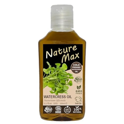 Nature Max Watercress Oil (3.38 oz / 100 ml) Nasturtium Officinale Roquette Rucola Arugula Rugula Cress Cold Pressed Non Gmo Pure Natural Herbal Cooking & Hair & Skin & Body