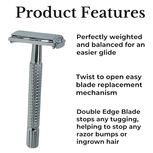 G.B.S GENTS Men¡¯s Shaving Kit ? Double Edge Safety Razor, Shaving Brush & Chrome Stand, Leather Razor Case, 20 Platinum Blades, Sandalwood Aftershave Balm, Chrome Bowl, Natural Soap & Styptic Powder