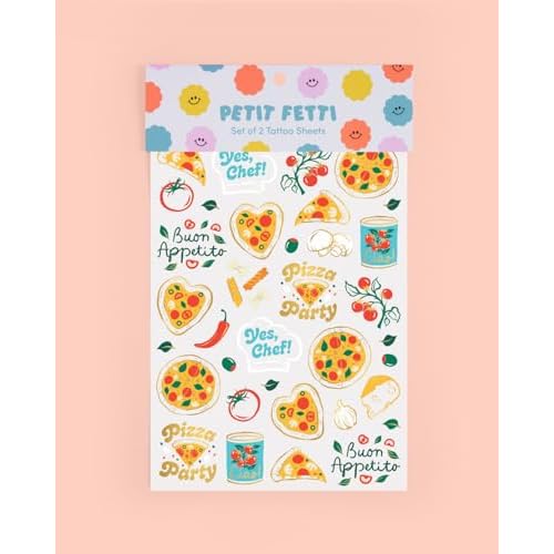 xo, Fetti Pizza Party Temporary Tattoos - 72 Gold Foil Pcs | Birthday Decorations, Cooking Class Accessory, Party Favor, Italian Activity