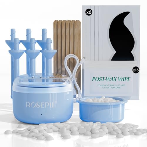 Nose Ear Eyebrow Upper Lip Waxing Kit for Men & Women - 50g Wax, 6 Sticks, 6 Nose Applicators, Portable Wax Warmer with Smart Temp Control & Red/Green Light Guidance, Multi-Use Home & Travel