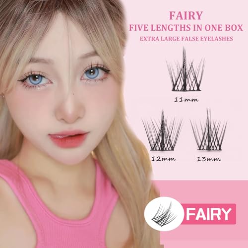 Fairy Lash Clusters Manga Individual Lashes C Curl Wispy Eyelash Clusters WideSpan Eyelash Extension Kit with Lash Bond and Seal Wet-Look Spiky Cluster Lashes (Wing Kit 150pcs)