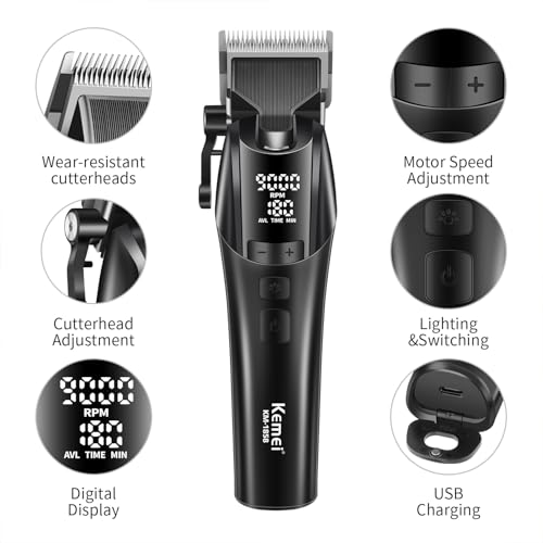 KEMEI Professional Hair Clippers for Men, Cordless Hair Cutting Kits£¬Rechargeable Hair & Beard Trimmer Barber Clippers, KM-1858