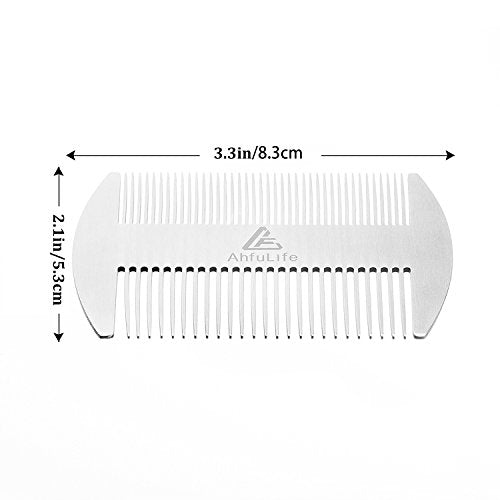 AhfuLife Metal Hair&Beard Comb - EDC Credit Card Size Comb Perfect for Wallet and Pocket - Anti-Static Dual Action Beard Combs - Presented in Gift Box (Stainless Steel Combs)