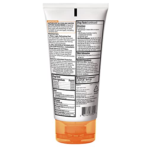 La Roche-Posay Anthelios Cooling Water Sunscreen Lotion for Face & Body, Broad Spectrum SPF + Antioxidants, Fast Absorbing Water-Like Texture, Oil Free Sunscreen, SPF 60, SPF 30