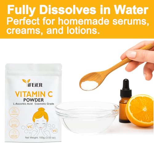 Vitamin C Powder for face | 100g(3.53oz) Cosmetic Grade Pure Vitamin C serum powder for Skin | L-Ascorbic Acid VC powder for DIY Serum, Creams | VC for face skin