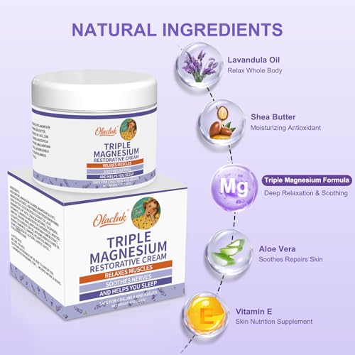 Magnesium Lotion for Sleep - Nighttime Magnesium Butter Cream for Feet & Leg, Topical Sweet Sleep Body Butter - Relaxing, Soothing for Kids & Adults (4 oz, Lavender)