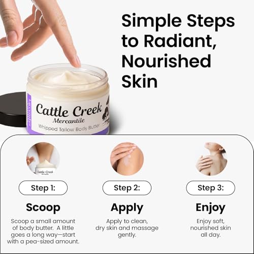 Cattle Creek Whipped Beef Tallow for Skin & Face ? Deeply Moisturizing Tallow Balm ? Natural Grass-Fed Skincare ? Nourishes Dry, Sensitive Skin? Non-Comedogenic, Fast-Absorbing (4oz, Lavender Vanilla)
