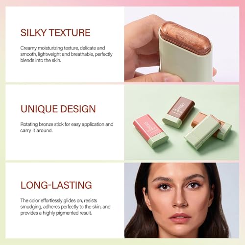Cream Contour Stick, Face Shimmer Bronzer Stick, Blendable Natural Glow Highlighter Makeup Stick, Multi-Use Tinted Solid Moisturizer Stick,Body Face Illuminator Luminizer,03 Rich Glow