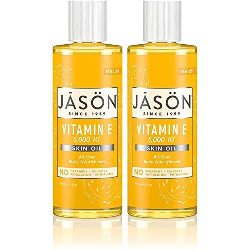 Jason Naturals Vitamin E 5000 IU Skin Oil (Pack of 2) with Sunflower Oil, Safflower, Rice, Avocado, Sweet Almond, Apricot and Wheat, 4 oz. Each