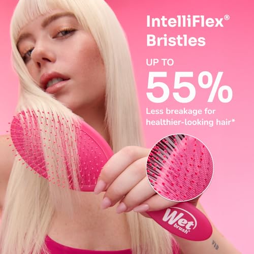 Wet Brush Pop Go Detangler, Blue Teal - Foldable, On-The-Go Design, Travel Brush, Ultrasoft IntelliFlex Bristles, Detangling Hairbrush, Built-In Mirror Handle, Wet & Dry, All Hair Types (Pack of 2)