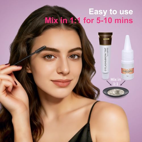 Eyelash & Eyebrow Color Kit, Black Lash & Brow Color Kit, Instant Eyebrow Coloring Set with Natural Bushy Results, Easy Use & Salon at Home, 7ml, Coffee