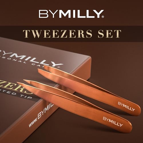 Precision Tweezers Set | Titanium Series | Slanted and Pointed Tip Tweezers Kit | Aligned & Hand-Filed Tweezer Set Professional | Hair Removal & Eyebrow Tweezers | Rose Gold