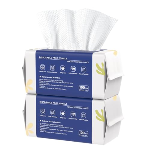 Disposable Face Towels,Biodegradable Ultra Soft Washcloths for Sensitive Skin,Suitable for Facial Cleansing,Skin care and Makeup Removal,Lint-free,Trave,Daily Cleansing,200 Count