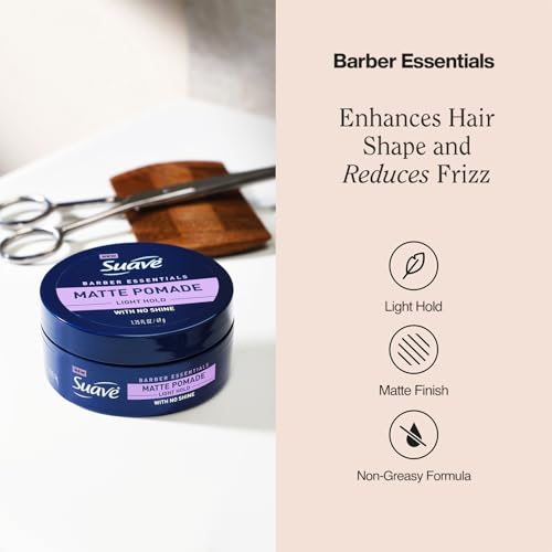 Suave+ Matte Pomade?for Men¡¯s Hair Styling 4-Pack ? Light Hold, No Shine, Shaping Cream & Frizz Control, Barber Essentials, 1.75 Oz Ea