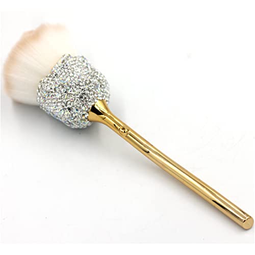 Bling Rhinestones Rose Shaped Powder Makeup Brush, Luxury Foundation Brush with Soft Bristles for Makeup Application (Silver)
