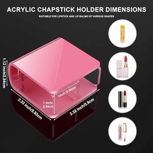Car Chapstick Holder, Acrylic Pink Car Chap Upright Lip Balm Holder, Work Computer Side Lipstick Organizer Case Accessories Mount for Women Auto Vehicle SUV 2 Dividers