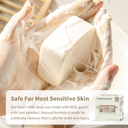 Goats Milk Bar Soap, Natural Face&Body Bath Moisturizing Soap Bar, Gentle on Sensitive Skin Formula, For All Skin Types Men&Women, 2 PACKS