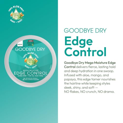 ORS Olive Oil Goodbye Dry Mega Moisture Edge Control Extra Firm Gel with Aloe, Mango & Papaya, Hydration & Nourishing 2.25 Ounces