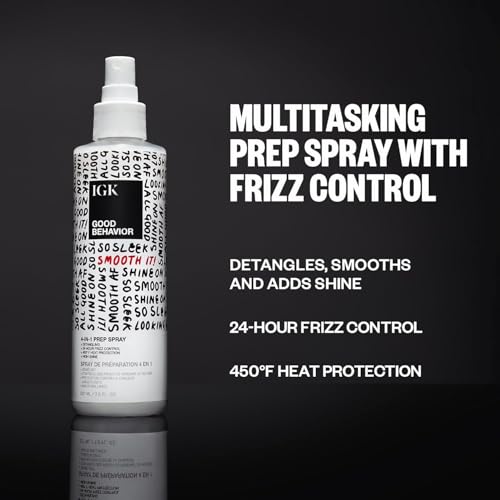 IGK GOOD BEHAVIOR Smoothing Frizz Fighters Travel Set | 4-in-1 Prep Spray + Spirulina Protein Smoothing Spray | Frizz Control + Heat Protectant | Vegan + Cruelty Free