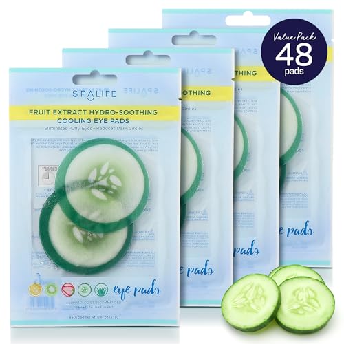 SpaLife Cooling Cucumber Eye Pads | Korean Dark Circles & Puffy Eyes Treatment | Nourishing Cucumber Eye Pads | Eye Mask for Puffy Eyes Daily Depuffing Eye Patches | 48 Count