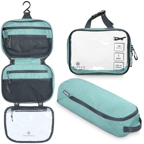 Toiletry Bag Kit Set: Hanging Travel Toiletry Bag + 311 TSA Cosmetic Liquid Bag + Ultralight Accessory Organizer Pouch
