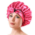 Satin Bonnet with Tie Band Adjustable Silk Bonnet Sleep Cap for Braids double layer with Tie for Sleeping (Hot Pink +Black)