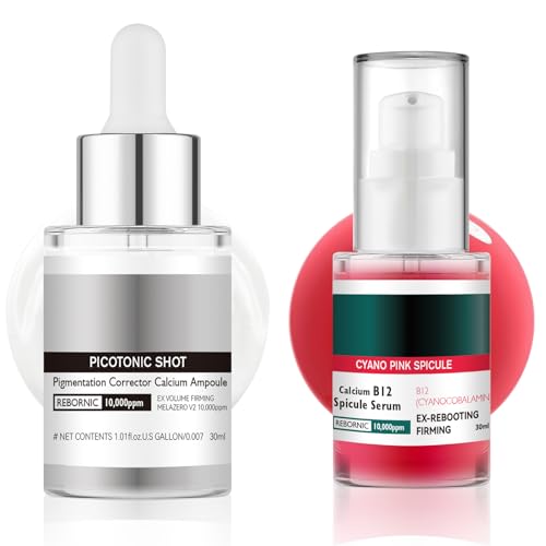 Cyano Pink Spicule Serum + Picotonic Shot Ampoule Duo - 2 PCS Korean Face Serum with Niacinamide & Calcium Ampoule Duo for Pore Refinement Glass Skin Finish (Pink + White essence)