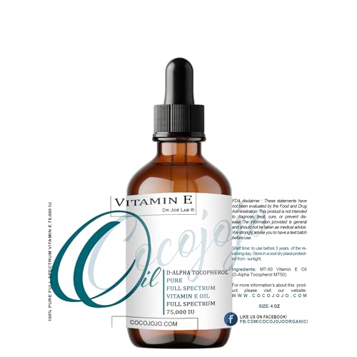cocojojo Vitamin E Oil for Skin, Organic Vitamin E Oil for Hair, Face, Liquid Vitamin E, Vitamin E Body Oil, 100% Pure Natural Cold Pressed Unrefined, Moisturizes & Nourishes, Non GMO - 4 Oz