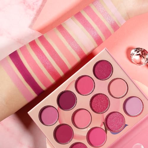 Pink Eyeshadow Palette,12 Colors Peach Matte & Shimmer Highly Pigmented Pink Mini Makeup Eyeshadow Pallet, Warm Natural Blendable Long Lasting Waterproof Small Pallets Eyeshadow for Women and Girls