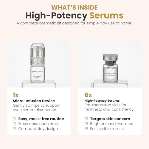 Mon Lumiere Micro-Infusion System - 0.25mm Gold Derma Spring-Loaded Stamp with PDRN & Peptides - At-Home Facial Kit for Collagen Boost & Fine Lines - Includes 3 Single-Dose Serums - Starter Kit