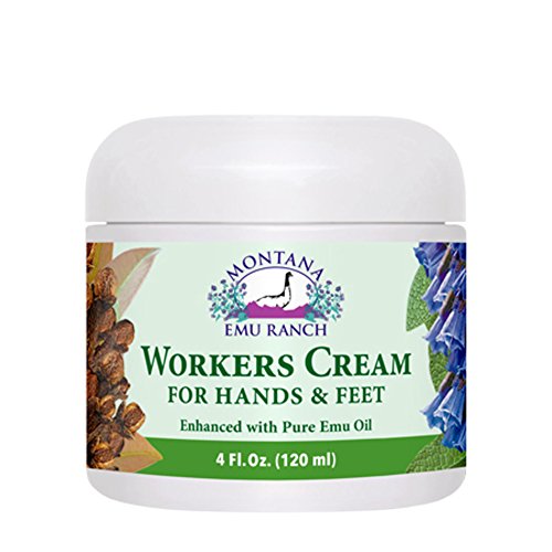 Montana Emu Ranch - Workers Cream for Hands and Feet - 4 Ounce Jar - Enhanced with Pure Emu Oil