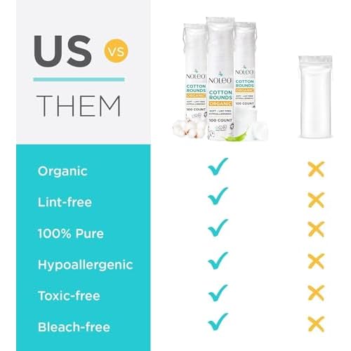 Organic Cotton Rounds Compatible with Makeup Products, Eye Makeup Remover Pads and Baby Wipes, Small, 600 Count - Noleo