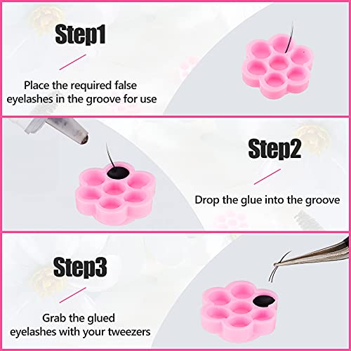 Maitys 200 Pcs Flower Glue Cup Lash Glue Holder Volume Eyelash Extension Flower Pallet Pad Easy Fan Eyelash Ring Cup Bulk for Women Girls Extension Lashing Supply Kit(Pink)