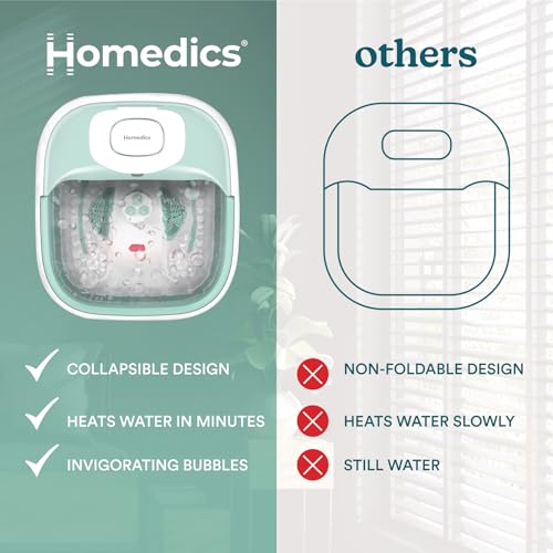 HoMedics Smart Space Elite Footbath with Heat Boost, Collapsible, Invigorating Bubble Massage, 3 Pedicure Attachments, Safe to Use Bath Salts, Patented Safety-Lock System, Ergonomic