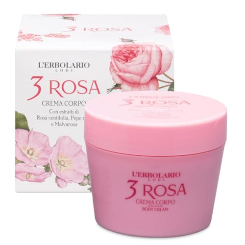 L'Erbolario Body Cream - Moisturizing Body Butter for Dry Skin - Prevents Skin Aging - Firming Skin Care with Floral and Spicy Scent - 3 Rosa - 6.7 oz