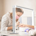 Foldable Half Moon Light for Nail Desk, 48W Square Nail Table Lamp, 33in LED Desk Lamp with Knob, 3 Modes 3000-6000K Dimmable (Silver)
