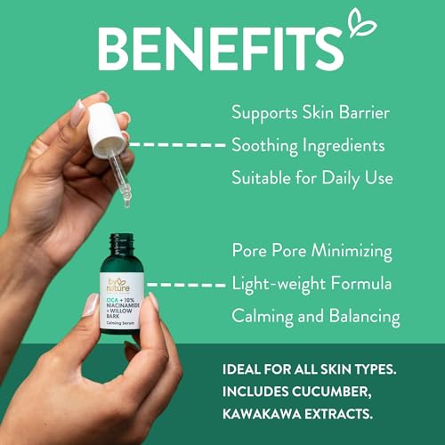 By Nature Calming Face Serum - Cica+10% Niacinamide+Willow Bark - Purifying Facial Serum with Cica Plant Extract & Texture Enhancing Niacinamide - Skincare from New Zealand - 1 fl. Oz